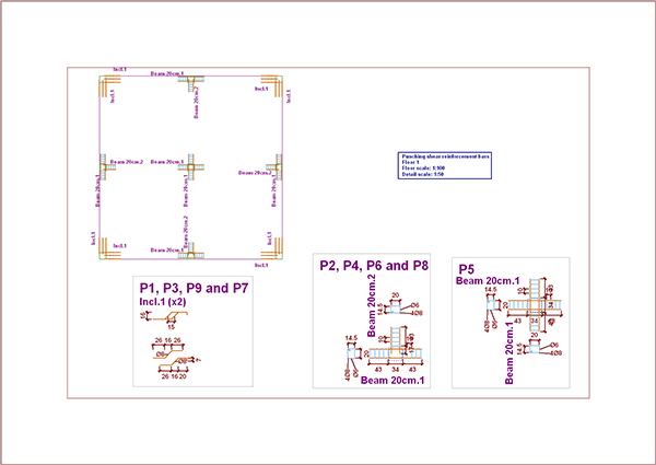 Punching shear reinforcement quantities and drawings. Click to enlarge the image